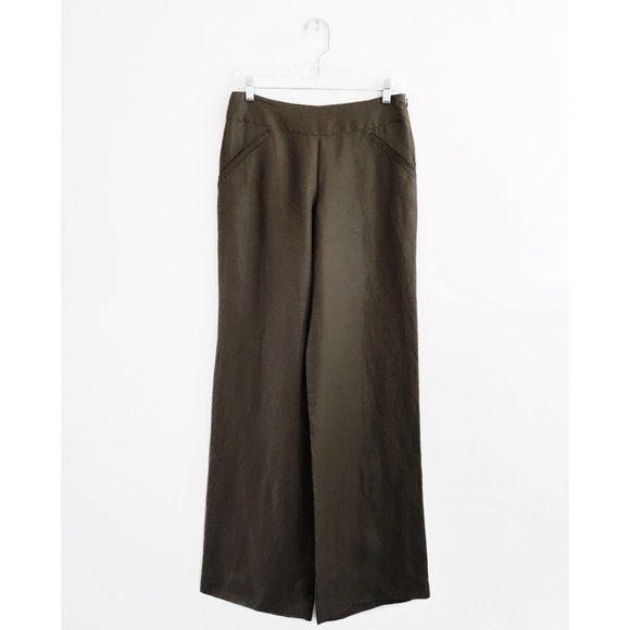 Donna Karan Olive Drab Linen Wide Leg Pants 4 NWT